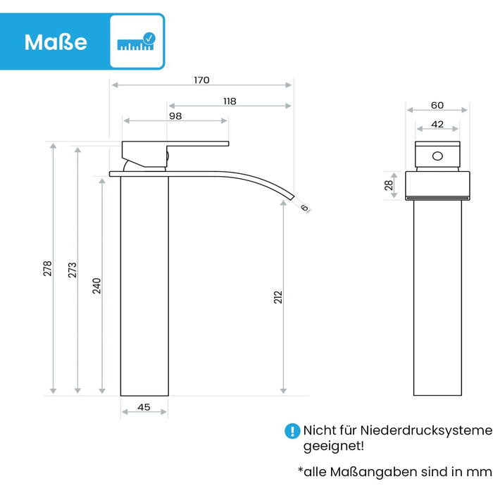 Змішувач для ванної кімнати Bächlein Tamina з водоспадом, однорідний, з довговічною керамічною картридж, комплект для монтажу, хром (висока якість)