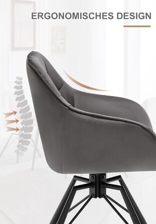 Крісла для їдальні WOLTU (4 шт) з оббивкою з велюру, сірого кольору, з підлокітниками та поворотним механізмом