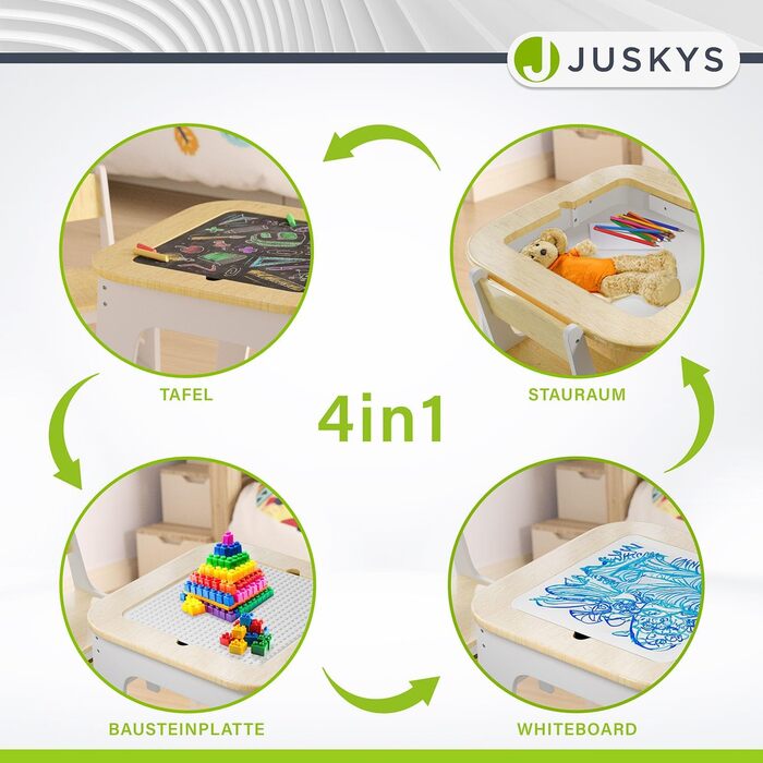 Дитячий стіл та комплект з 2 стільців Juskys Milou - дерев'яний ігровий стіл з місцем для зберігання, дитяча меблі для малювання та ігор (натуральне дерево)