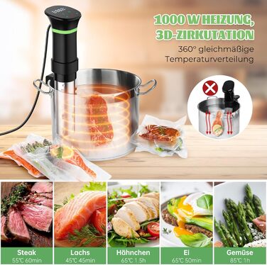 Sous Vide приготування: Циркуляційний термостат з LCD дисплеєм, таймером, 1000W, для посуду до 20L, 25-92,5°C, Slow Cooker, преміум-якість