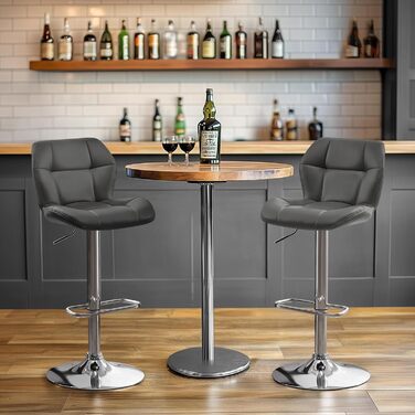 Барні стільці Yaheetech, комплект 2 шт, регульована висота, 360° обертання, з підніжкою, для кухні, чорний/сірий