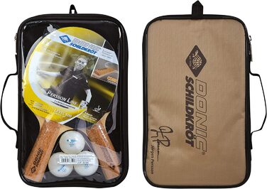 Набір для настільного тенісу з черепахою Donic Persson 500, 2 ракетки зі зручною корковою ручкою, 3 м'ячі дуже хорошої якості 2*, якісна сумка, повний комплект спорядження, 788490 одиночних