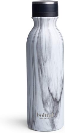 Мармурова пляшка для води з подвійною ізоляцією - Чорна металева пляшка для води з нержавіючої сталі 600 мл для гарячих і холодних напоїв Чорна пляшка для води без бісфенолу А Термовакуумна металева пляшка для води (білий мармур)