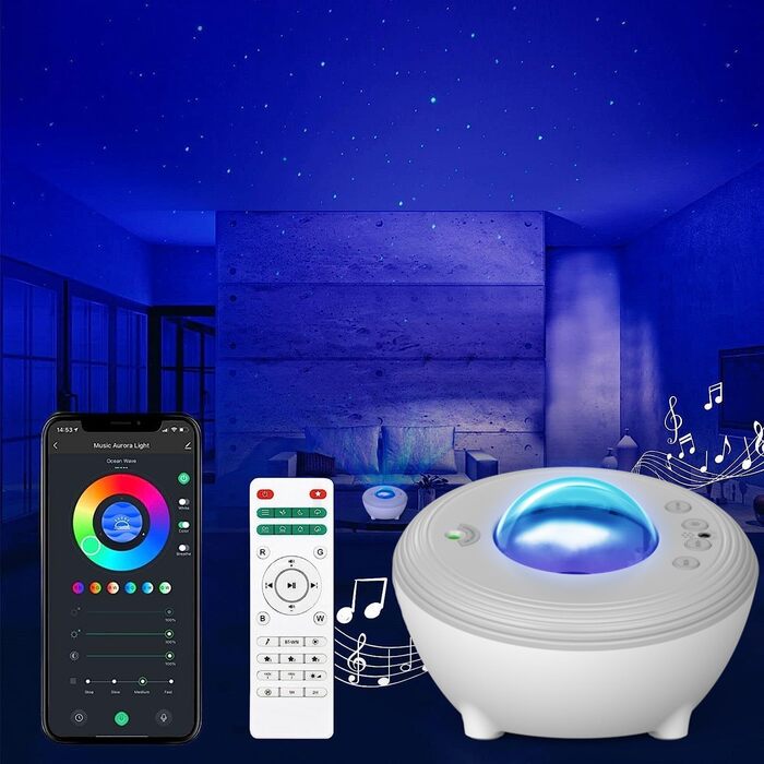 Проектор Aurora Starry Sky з музикою, нічним світлом і звуковою машиною, сумісний з Alexa (сірий)