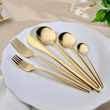 Набір столових приборів Karaca Elegance (84 шт.) з нержавіючої сталі, для посудомийної машини, Orion Gold