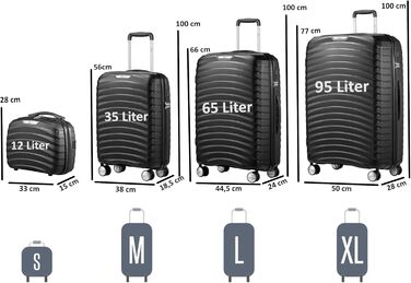 Набір валіз Zelsius 4 шт., чорний колір | Набір валіз з жорстким корпусом, TSA замком, подвійними колесами та внутрішнім роздільником | Валіза ручної поклажі, набір валіз з жорстким корпусом (4 шт.), велика валіза, багаж