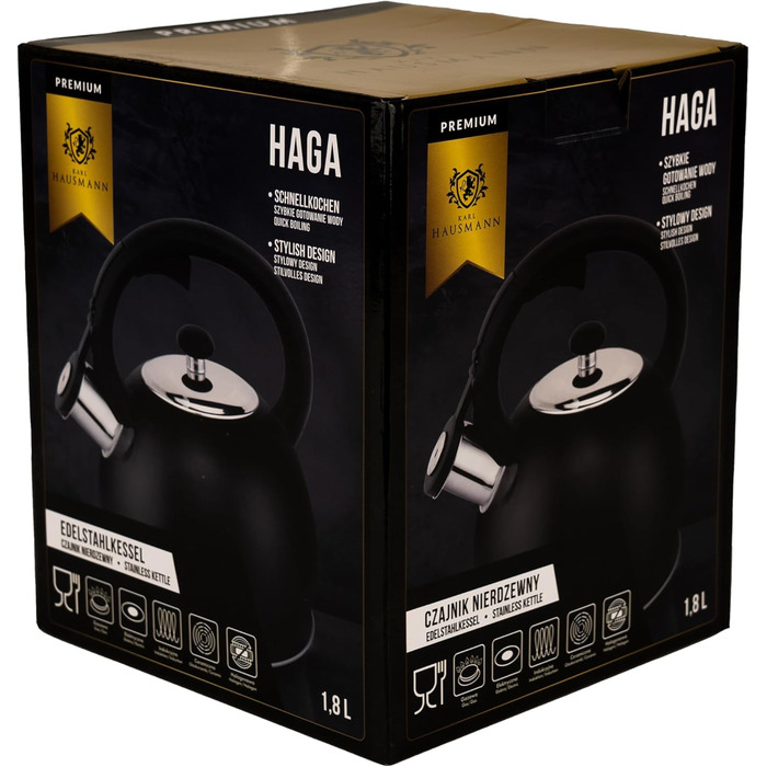 Чайник електричний індукційний 1.8L чорний з авто-свистком - Edelstahl, для плити, газової плити, електроплити, чайник-свисток, чайник-заварник