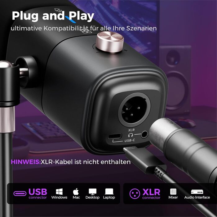 Kondensторний мікрофон NearStream AM25X USB/XLR зі стійкою: Набір для подкастів, стримінгу, студії та ігор на PC/PS5/PS4. З функцією моніторингу та шумозаглушенням.