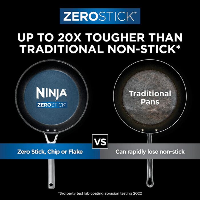 Набір сковорідок Ninja ZEROSTICK Premium Cookware з 2 предметів, сковороди 24 см і 28 см, міцний, антипригарний, твердий анодований алюміній, безпечний для духовки до 260 C, сірий, C32000UK Великий набір сковорідок анодований
