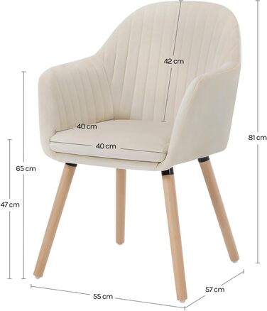 Крісла для їдальні WOLTU, набір 4 шт. - стильні крісла для кухні та вітальні з підлокітниками, м'яке оксамитове покриття, масивне дерево, кремовий колір, висота спинки 95 см