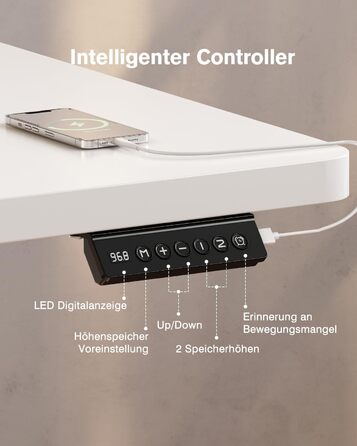 Регульований стіл Devoko з USB-роз'ємом, електричний, 160x70 см, білий