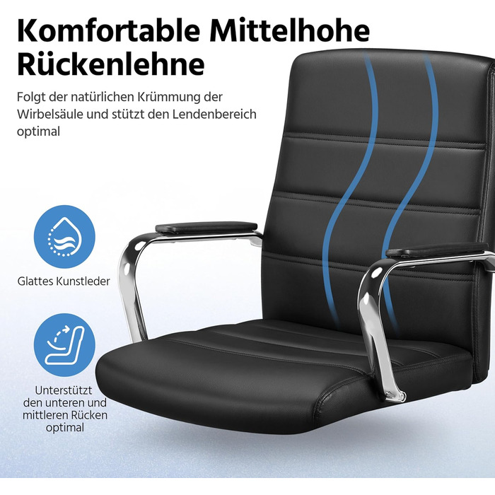 Крісло офісне Yaheetech чорне з підлокітниками, регульоване, на коліщатках для дому/офісу