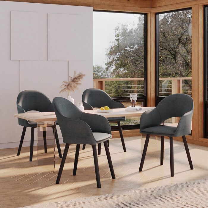 Елегантні кухонні стільці з підлокітниками (2 шт.) - бежевий, дерево, поліестер