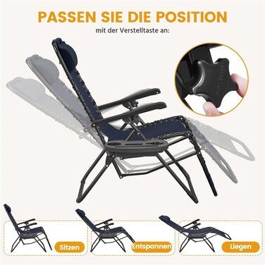 Лежак для відпочинку Yaheetech - розкладний садовий лежак з подушкою та тримачем для напоїв (блакитний, 2 шт.)