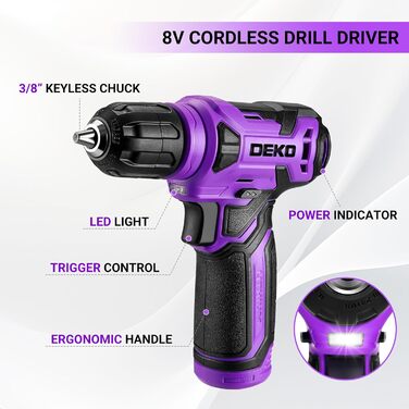 Набір інструментів DEKO 126 предметів у кейсі: професійний набір для дому, офісу та саду (фіолетовий)