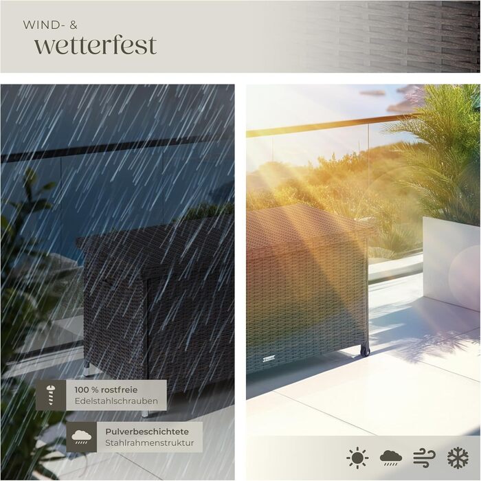 Ящик для подушок Tectake з ротангу, 270л, коричневий - водонепроникний, з замком, на колесах для саду, тераси, балкону