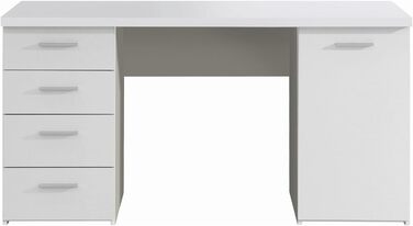 Письмовий стіл з 4 шухлядами та 1 дверцятами, матеріал на основі дерева, матовий білий, 145 x 60 x 76,3 см Матовий білий з 4 шухлядами та 1 дверцятами, 106