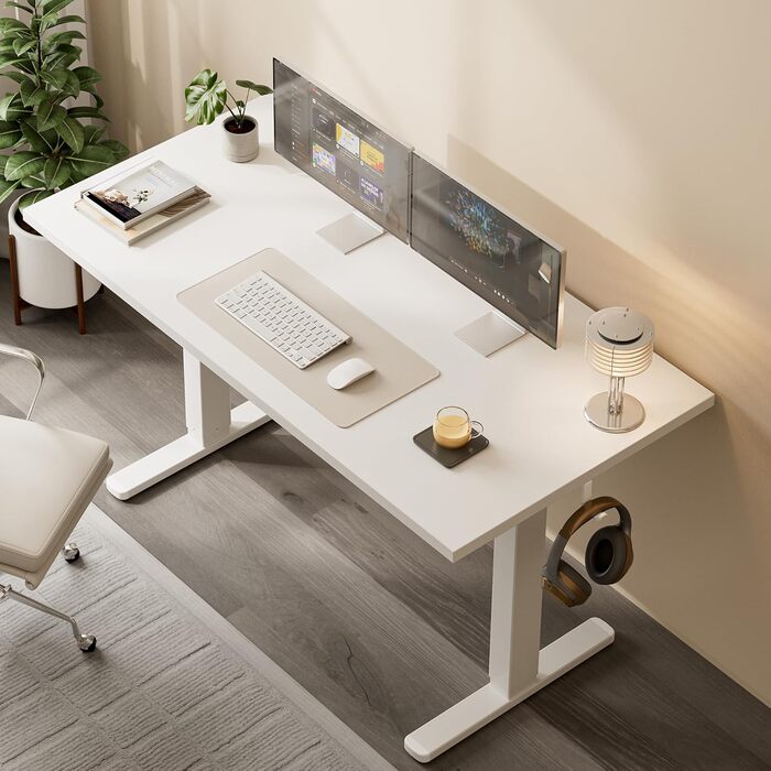Електричний регульований стіл 120x60 см з пам'яттю, для офісу та дому. Комп'ютерний стіл з кабелеуправлінням та гачками, білий.