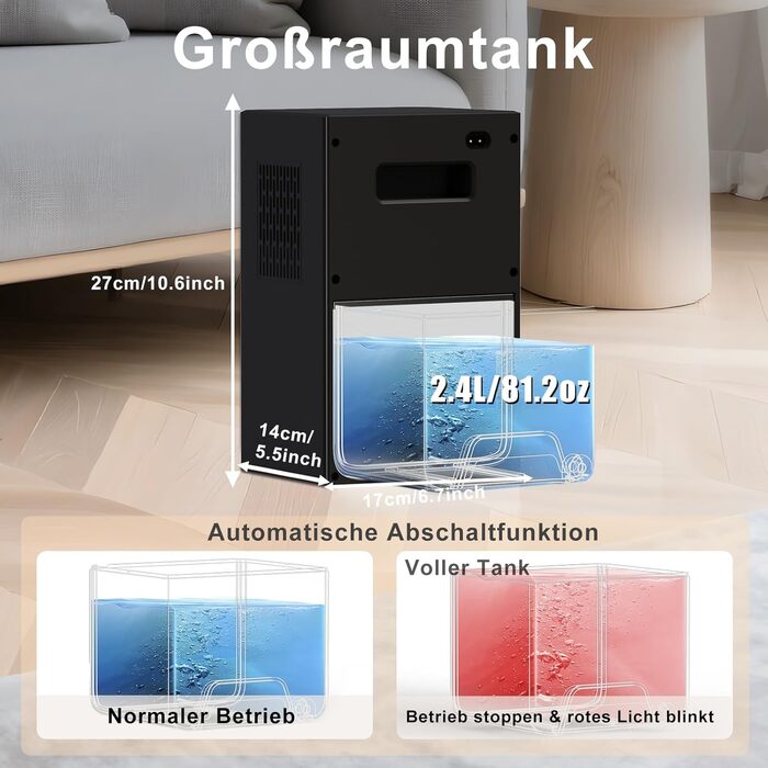 Електричний осушувач повітря Tipkook 2400 мл з автоматичним розморожуванням, 10 кольорів підсвічування, таймер 8/12/24 год, 35 дБ, портативний для ванної, спальні, кухні, шафи (новий, чорний)