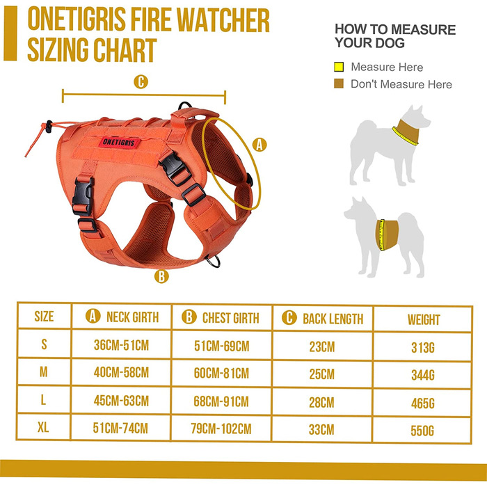 Собача упряж OneTigris FIRE Watcher 2.0 MOLLE з ручкою і металевою пряжкою для собак (Помаранчевий,M) Помаранчевий M