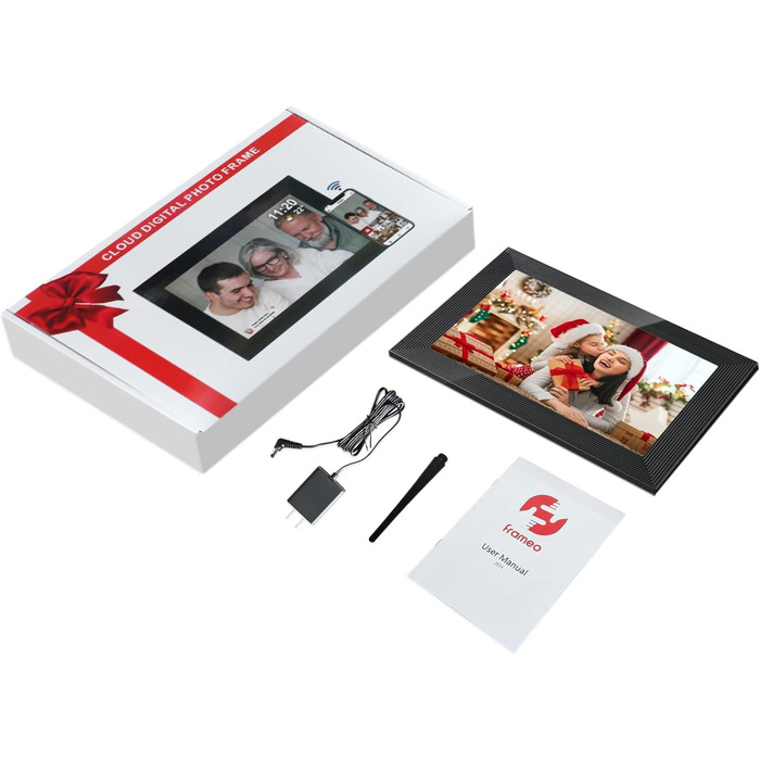 Frameo Цифровий фоторамка 10.1 дюйма з Wi-Fi, HD сенсорний екран, 16GB пам'ять, автоматичне обертання, віддалене завантаження фото та відео, настінний монтаж (чорний)