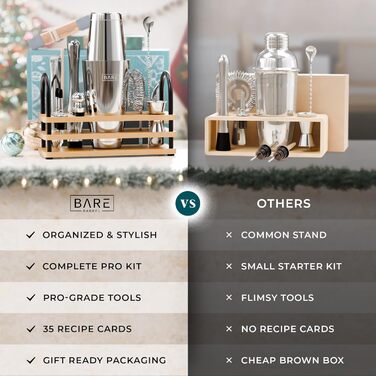 Набір для бармена Bare Barrel Pro: 14 предметів, Boston Shaker, стійка, рецепти, 28oz, професійний