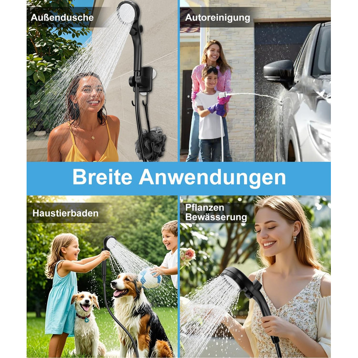 Портативна душова кабіна WADEO для кемпінгу з акумулятором та помпою, 10 режимів, акумулятор 6000 mAh (3 години роботи), подвійний цифровий дисплей, для відпочинку на природі, у саду та в подорожах (чорна)