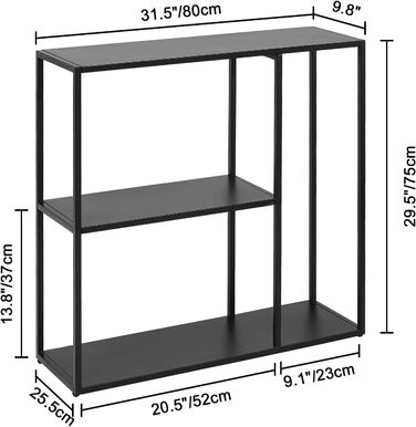 Консольний столик HDANI, тумбочка, 3 полиці, метал, вітальня/передпокій, 802575см, чорний