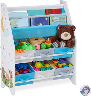 Дитяча полиця Relaxdays, мотив тварин, 6 коробок, 2 відділення, дитяча кімната, місце для зберігання іграшок HBT 74 x 62 x 31,5 см, барвистий, матеріал на основі дерева, багаття