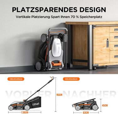 Акумуляторний газонокосарка Litheli 20V, ширина косіння 33 см, до 200 м², об'єм кошика 30 л, висота косіння 25-65 мм, з акумулятором 4.0 Ah