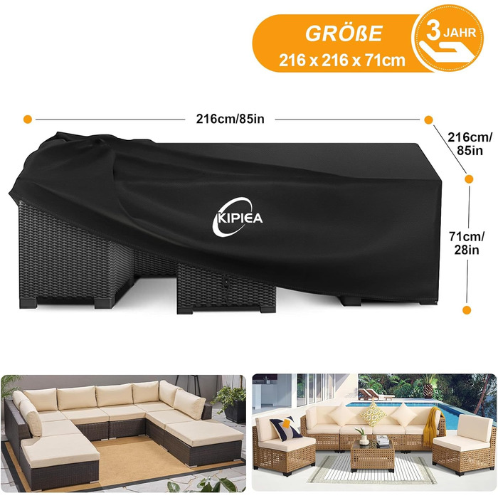Чохол для садово-патіо меблів Kipiea, 242x162x100 см, водонепроникний, анти-UV, для захисту від зимових опадів