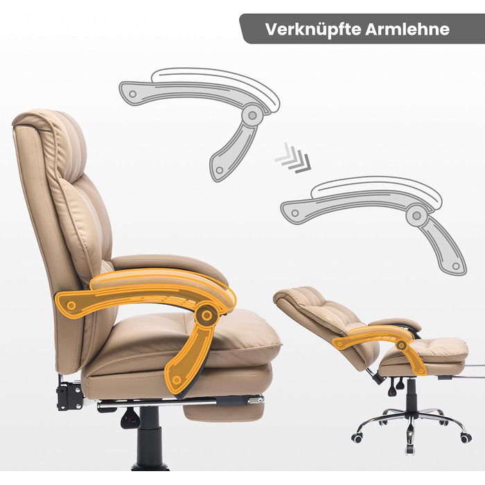 Крісло шеф-кухар SEEDWAVE з підставкою для ніг, офісне крісло, 150 кг, широке сидіння, спинка регулюється під кутом 155°