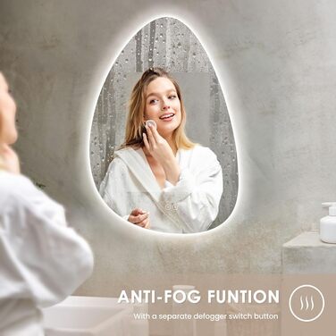 Дзеркало для ванної кімнати Dripex LED з підсвічуванням, сенсорне керування, регулювання яскравості, 3 кольори світла, без запотівання, 85x52 см