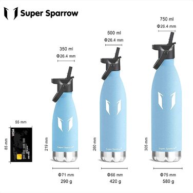 Супер пляшка для пиття Sparrow з нержавіючої сталі-350 мл і 500 мл і 750 мл-герметичний термос-Двохстінний вакуумний ізольований термос - спортивні пляшки для пиття / ідеальна пляшка - 2 кришки (750 мл-25 унцій, мороз)