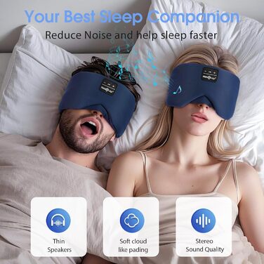 Маска для сну з Bluetooth-навушниками, 100% затемнення, шовкова тканина, для чоловіків та жінок, м'які навушники, Bluetooth-маска для сну, подорожей, блакитний колір