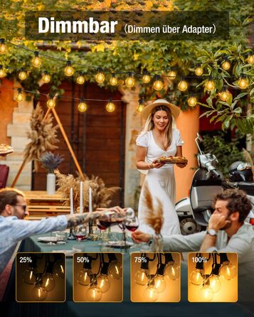 LED гірлянда для декорування вулиці, 15 метрів, димер, таймер, тепле світло G40, вологостійка, для саду, балкону, вечірки, павільйону, тераси