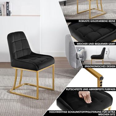 Стілець для їдальні WOLTU, кухонний стілець з велюру, набір 8 шт., чорний, з металевим каркасом