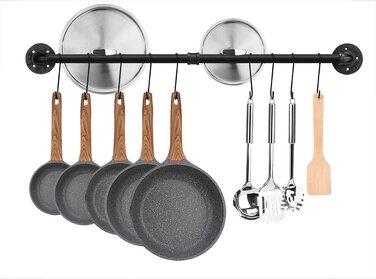 Підвісна кухонна планка Toplife для кухонного начиння, 60 см в промисловому стилі з 10 гачками, кухонна рейка з гачками для сковорідок