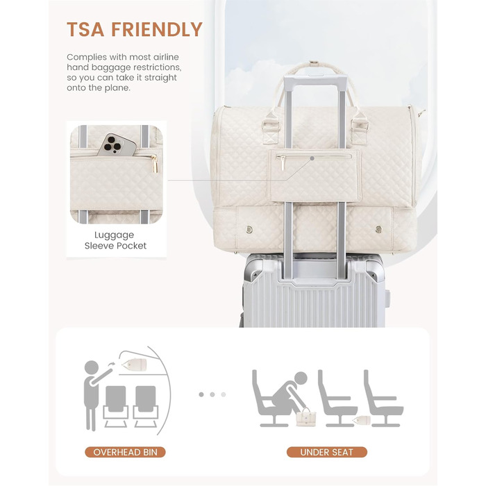 Сумка-органайзер для одягу LOVEVOOK, 53L, 2 шт., бежева. Сумка-рюкзак для подорожей, з містким відділенням для взуття, водонепроникна, для ручної поклажі