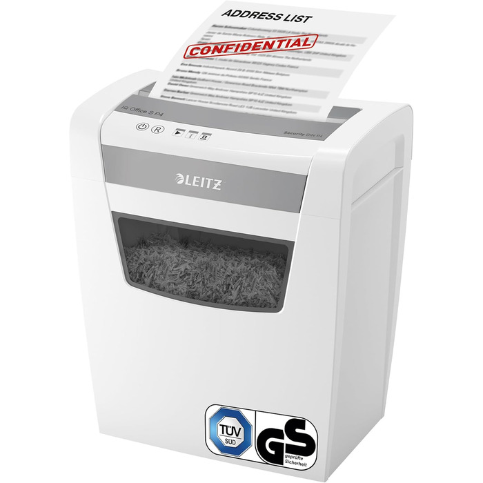 Шредер Leitz IQ Office S: Безпека P4, 12 листів, тиха робота, для офісу, білий