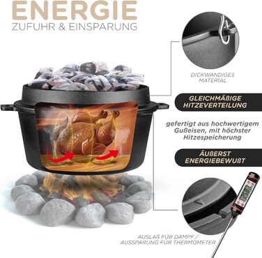 Чавунний казан JAXX Roadhouse Original Dutch Oven (9л) з кришкою, піднімачем та сумкою для перенесення, для відкритого вогню та плити