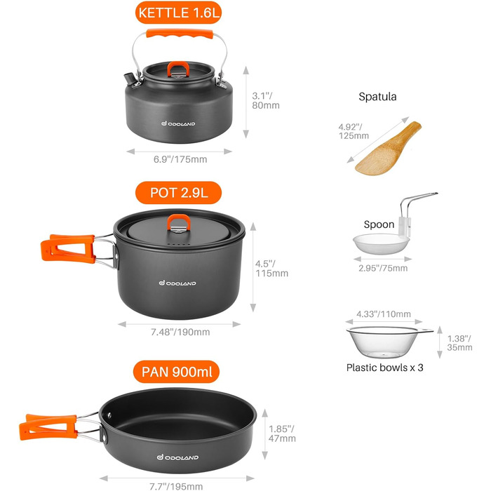 Одоленд 10 шт. Набір туристичного посуду з каструлею, сковородою та чайником для активного відпочинку та подорожей