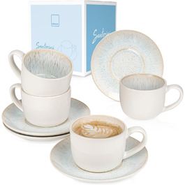 Набір кавових чашок з блюдцями SINGER Santorini 8 предметів біло-кремовий