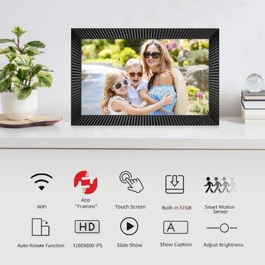 Цифровий фоторамка Frameo 10.1 дюймів з Wi-Fi, датчиком руху, 32GB пам'яті та сенсорним екраном