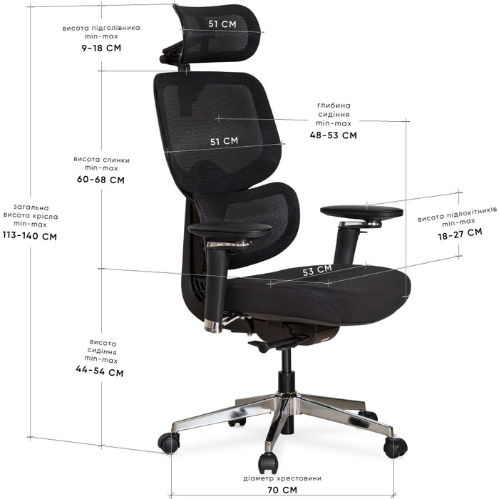 Крісло Mealux D2 Air Fabric Black (арт. HF-D2 F/B)