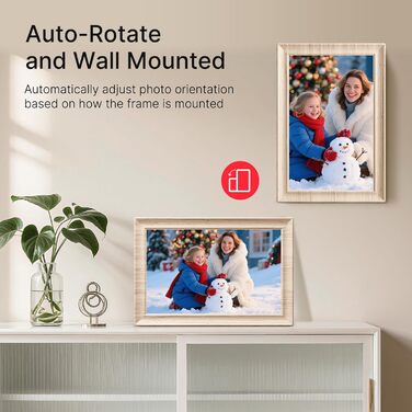 Frameo Цифровий фоторамка 10.1 дюймів, HD 1280*800 IPS сенсорний екран, 32GB пам'ять, автоповорот, Frameo App для обміну фото та відео, білий дерев'яний масив