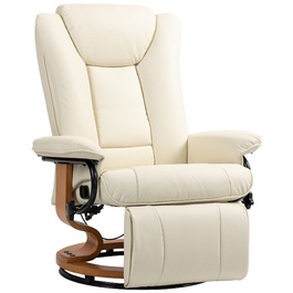 Крісло під телевізор HOMCOM Reclining Recliner Swivel з функцією відкидання та підставкою для ніг до 150 кг, штучна шкіра кремово-білого кольору для вітальні