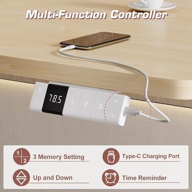 Електричний стіл Airfish з регулюванням висоти, USB-C зарядка, керування кабелями, 3 положення пам'яті (білий, 200 x 80 см, бежевий)