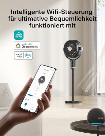 PELONIS вентилятор підлоговий Smart з осциляцією, DC мотор, 9 швидкостей, 26dB, регулювання висоти 36-110см, 9H