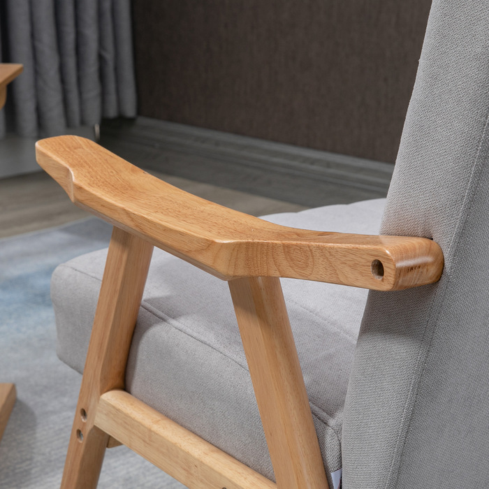 Крісло в скандинавському стилі, витримує до 120 кг, з оксамитовою текстурою, з масиву дерева; розміри 68 см x 74 см x 82 см, колір: натуральний + сірий